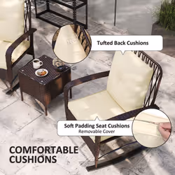Outsunny Rattan Bistro Set Balcony Furniture with Rocking Chairs, Brown - Additional view 7