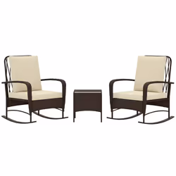 Outsunny Rattan Bistro Set Balcony Furniture with Rocking Chairs, Brown - Additional view 8