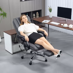 HOMCOM PU Leather Massage Office Chair, Reclining Desk Chair, Grey