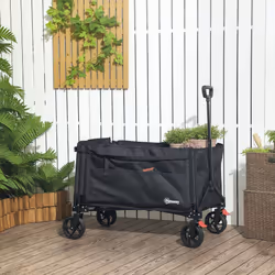 Outsunny Folding Trolley on Wheels, Garden Cart with Openable Sides, Black