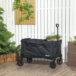 Outsunny Folding Trolley on Wheels, Garden Cart with Openable Sides, Black