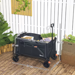 Outsunny Folding Trolley on Wheels, Garden Cart with Openable Sides, Black