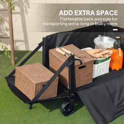 Outsunny Folding Trolley on Wheels, Garden Cart with Openable Sides, Black