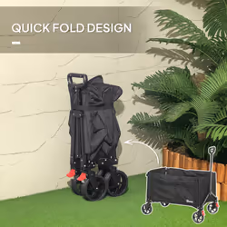 Outsunny Folding Trolley on Wheels, Garden Cart with Openable Sides, Black - Additional view 5