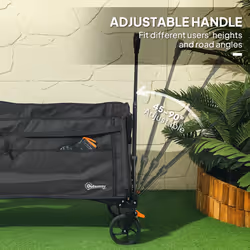 Outsunny Folding Trolley on Wheels, Garden Cart with Openable Sides, Black - Additional view 6