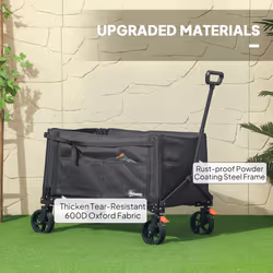 Outsunny Folding Trolley on Wheels, Garden Cart with Openable Sides, Black - Additional view 7