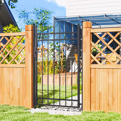 Outsunny Galvanised Steel Garden Fence Gate Security Barrier with Lock, Keys