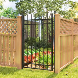 Outsunny Galvanised Steel Garden Fence Gate Security Barrier with Lock, Keys - Additional view 5