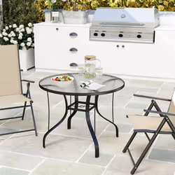 Outsunny Outdoor Dining Table with Parasol Hole, Round, 96.5 x 96.5 x 71 cm - Additional view 6