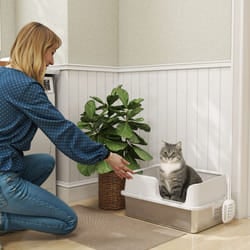 PawHut Stainless Steel Litter Box, High Sided Metal Cat Litter Tray w/ Scoop