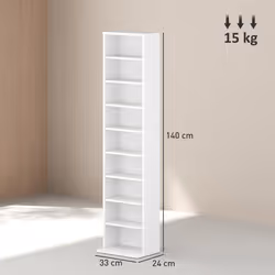HOMCOM 260 CD Storage Unit 120 DVD Storage Tower with 9 Compartments White
