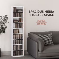 HOMCOM 260 CD Storage Unit 120 DVD Storage Tower with 9 Compartments White