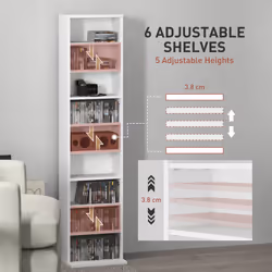 HOMCOM 260 CD Storage Unit 120 DVD Storage Tower with 9 Compartments White - Additional view 4