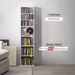 HOMCOM 260 CD Storage Unit 120 DVD Storage Tower with 9 Compartments White - Additional view 8
