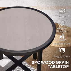 Outsunny 50.5cm Round Garden Table with SPC Tabletop, Grey Wood Effect