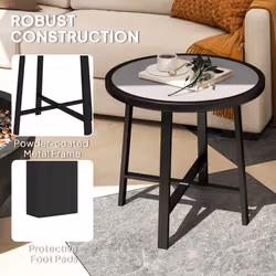 Outsunny 50.5cm Round Garden Table with SPC Tabletop, Grey Wood Effect