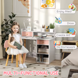 AIYAPLAY Kids Desk and Chair Set for Studying, Reading, Drawing, Pink