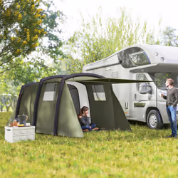 Outsunny Inflatable 3-4 Man Tunnel Tent w/ Pump, Living Area, Olive Green