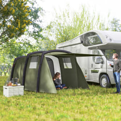 Outsunny Inflatable 3-4 Man Tunnel Tent w/ Pump, Living Area, Olive Green