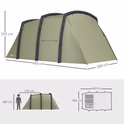 Outsunny Inflatable 3-4 Man Tunnel Tent w/ Pump, Living Area, Olive Green