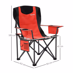 Outsunny Set of 2 Padded Folding Picnic Chairs with Cooler Bag, Red