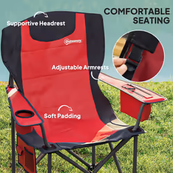 Outsunny Set of 2 Padded Folding Picnic Chairs with Cooler Bag, Red