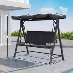 Outsunny 3 Seater Garden Swing Seat with Adjustable Canopy and Cushion Grey