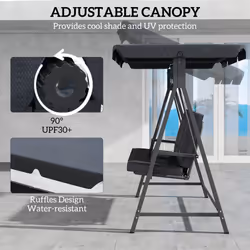 Outsunny 3 Seater Garden Swing Seat with Adjustable Canopy and Cushion Grey