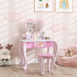 AIYAPLAY Kids Dressing Table Set, Two-Piece Children Vanity Table with Stool