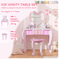 AIYAPLAY Kids Dressing Table Set, Two-Piece Children Vanity Table with Stool