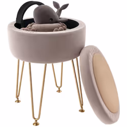 HOMCOM 5L Velvet Footstool with Removable Lid for Bedroom, Light Pink