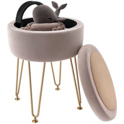 HOMCOM 5L Velvet Footstool with Removable Lid for Bedroom, Light Pink