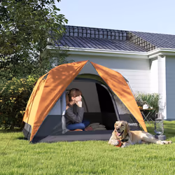 Outsunny 3-4 Person Camping Tent, Waterproof Tent, Orange and Grey