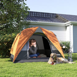 Outsunny 3-4 Person Camping Tent, Waterproof Tent, Orange and Grey