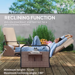Outsunny Rattan Garden Recliner Chair Sun Lounger w/ Side Tray, Brown/Khaki