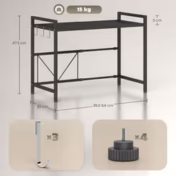 HOMCOM 2-Tier Expandable Microwave Oven Rack with 3 Hooks, Black