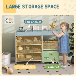 AIYAPLAY Kids Toy Storage Unit with 11 Fabric Bins, 3 Stickers, White - Additional view 4