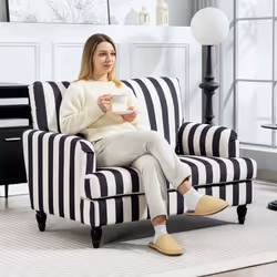 HOMCOM Cuddle Chair with Stripe, Armchair for Living Room, Black and White