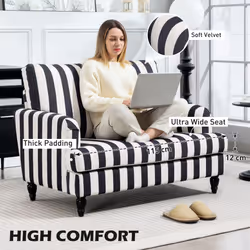 HOMCOM Cuddle Chair with Stripe, Armchair for Living Room, Black and White - Additional view 4