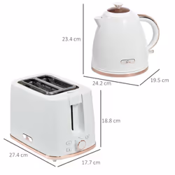 HOMCOM Kettle and Toaster Set 1.7L Fast Boil Kettle & 2 Slice Toaster Set - White