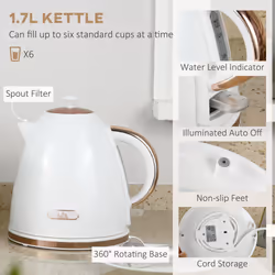 HOMCOM Kettle and Toaster Set 1.7L Fast Boil Kettle & 2 Slice Toaster Set - White