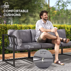 Outsunny 3 Piece L Shaped Garden Furniture Set with Cushions, Grey - Additional view 4