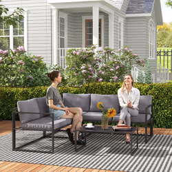 Outsunny 3 Piece L Shaped Garden Furniture Set with Cushions, Grey - Additional view 6