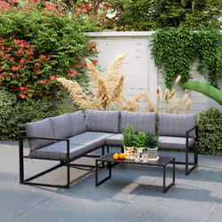 Outsunny 3 Piece L Shaped Garden Furniture Set with Cushions, Grey - Additional view 7