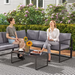 Outsunny 3 Piece L Shaped Garden Furniture Set with Cushions, Grey - Additional view 8
