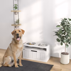 PawHut Raised Dog Bowl, Elevated Dog Bowls with Slow Feeder Mat, White