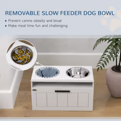 PawHut Raised Dog Bowl, Elevated Dog Bowls with Slow Feeder Mat, White