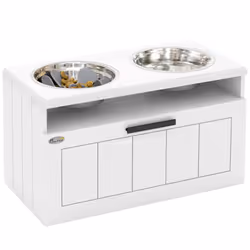 PawHut Raised Dog Bowl, Elevated Dog Bowls with Slow Feeder Mat, White - Additional view 8