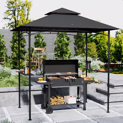 Outsunny 8' x 5' Grill Gazebo, Double Tiered Outdoor BBQ Shelter, Dark Grey