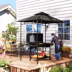 Outsunny 8' x 5' Grill Gazebo, Double Tiered Outdoor BBQ Shelter, Dark Grey - Additional view 8